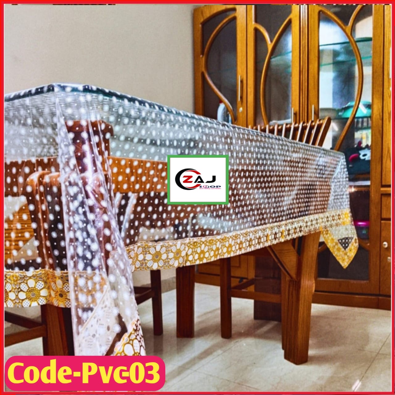 ৬ চেয়ারের প্রিন্টেড স্বচ্ছ পরিষ্কার ডাইনিং টেবিলের কাভার ম্যাট /গ্লাস ম্যাট। ওয়াটারপ্রুফ কোড - PVC 03