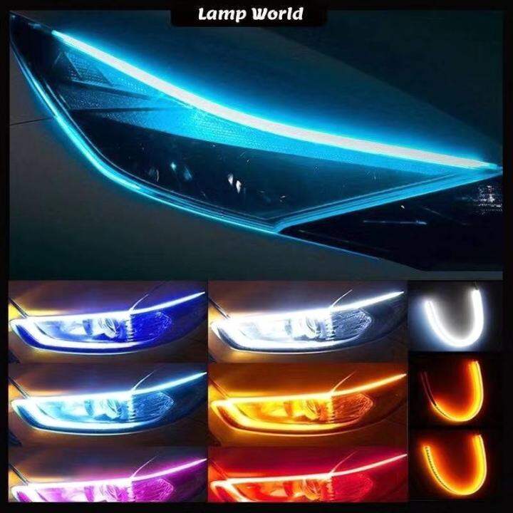 Motorcycle Flexible Led Light Strip DRL LED Car Daytime Running Lights Motor Turn Signal Lights Dual Color 60cm- Yellow Blue