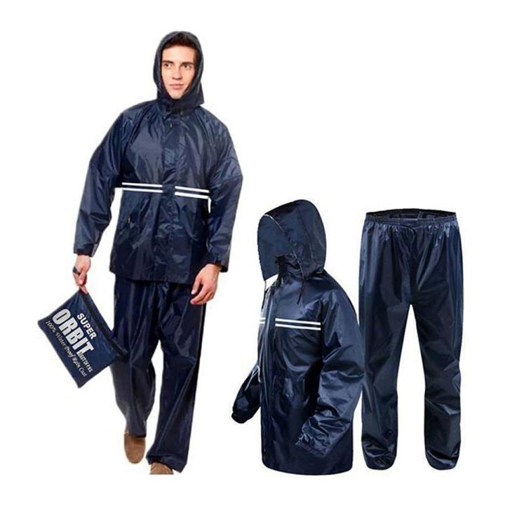 Waterproof Bike Rain Coat and Pant with Free Bag. Orbit Supper- Black/N Blue
