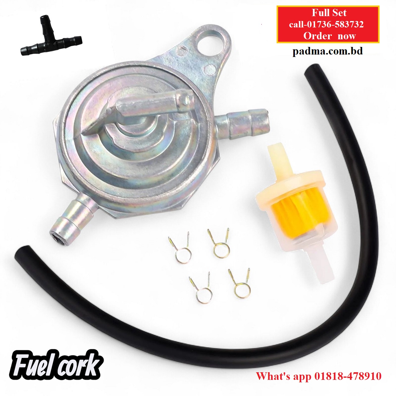 This item is a 3-port vacuum fuel valve and filter set designed for Chinese GY6 engines.